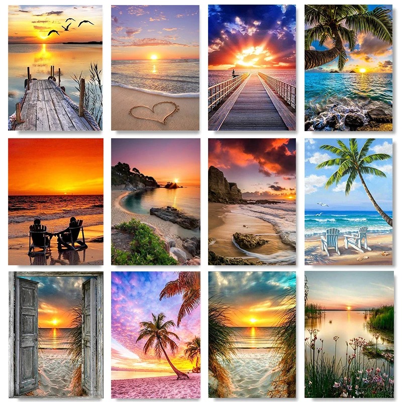 Home Decor Free Images - Lukisan Kanvas Tanpa Bingkai Pemandangan Matahari