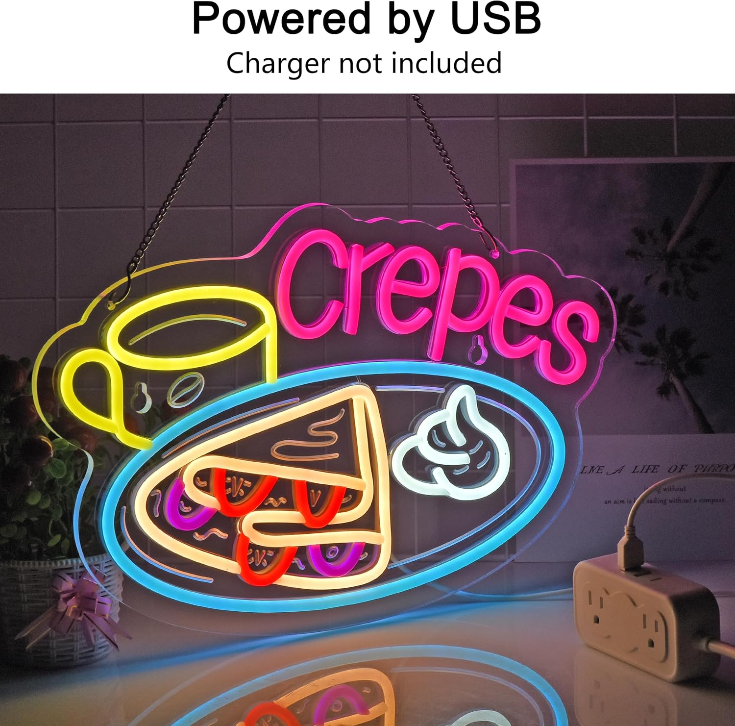 Crepes Tanda Neon LED Bertenag - Home Decor Nearby ulasan dan harga